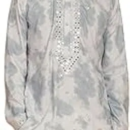 vastramay Men's Gray Cotton Blend Kurta I Allover Mirror Work Embroidered Sequined Knee Length Kurta I Fastive Party Wedding Traditions Kurta | Perfect for Navratri-picture-28