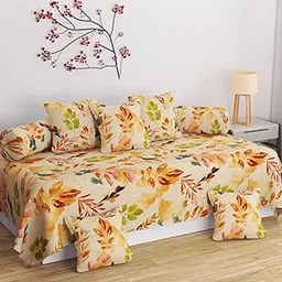 Gurnoor| Soft Microfiber Diwan Set Covers 8 Pieces, Painting Design Diwan Set (1 Single Bedsheet, 2 Bolster Covers, 5 Cushion Covers) (Multicolor)-picture-25
