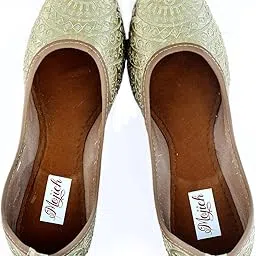 mojich Women's Anarkali Zarri Work Traditional Juti | Designer Mojari | Punjabi Ethnic Footwear (Golden)-picture-32