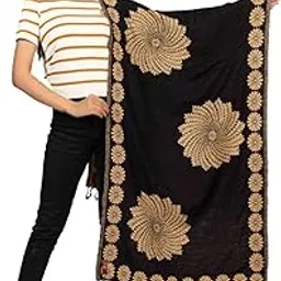 kti Floral Design Woolen Black Camel Colour Stole for Girl-picture-48