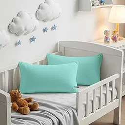 Day Care® - Egyptian Cotton Toddler Pillowcases - Set of 2 | Soft Breathable Travel Pillow Case | 500TC Machine Washable Nursery Small Pillow Covers | 14x20 Inch - Aqua Blue-image-89