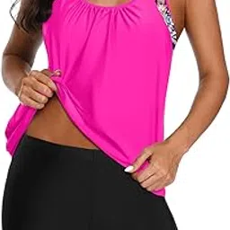 Tankini Swimsuits for Women Athletic Swim Tank Top with Boy Shorts Two Piece Tummy Control Bathing Suits-image-50