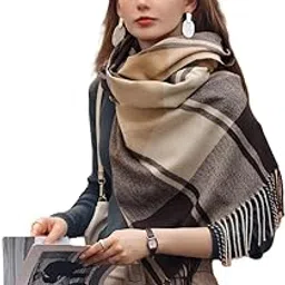 song ting Winter Brown Check with Line Warm Long Stoles Shawls Long Big Checked Scarves Woolen Women Casual Scarf Soft Wrap for Casual Formal Occassions- 200CM*70CM-picture-45