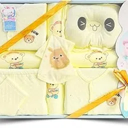 TOYPENTER Newborn Baby Gift Set | Clothing Gift Kit for Infants | Gift Hamper for Baby Boy and Baby Girl | 1 Bib, 1Pillow, 2 Full Sleeve Shirt, 1 Pant, 4 Napkins (9 Pcs Set, Yellow)-picture-21