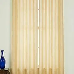 Gold Toned pin Striped Faux Silk Eyelets/Grommet 54 inches Width Curtains(Pack of 2) for Windows,Doors (Door (7 ft))-image-77