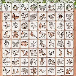 64 Pcs Wildflower, 3in Small Flower Leaf Stencils for Painting On Wood, Daisy Rose Dandelion Tropical Leaf Botanical Templates, Reusable Plant Template for DIY Fabric Paper Card Drawing-image-8