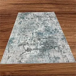 AJAJ CARPET & RUGS Modern Abstract Area Rug, Grey and Teal Pattern, Distressed Design-image-61