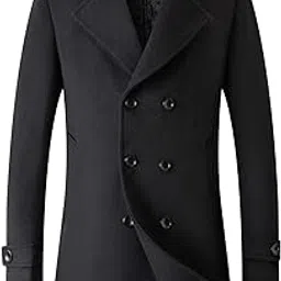 doinline Men's Winter Coat Wool Blend Trench Overcoat Casual Double Breasted Long Pea Topcoat-picture-19