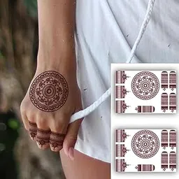 S.A.V.I 2 Sheets of Henna Mehendi Temporary Tattoos Waterproof, 21x15cm - Natural Color for Women’s Hands & Arms-picture-33