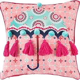 Chumbak Folk Umbrella Tasseled Cushion Cover - Cotton, 200tc, 40.5X40.5 Cm, Orange-image-17