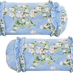 Shri Krishna Fabrics Printed Bolster Covers Set of 2 – 16x32 Inch Polycotton Bolster Pillow Cases with Attached Frill, Decorative Cushion Covers for Sofa, Bed, Living Room & Home Décor (Light Blue)-picture-24