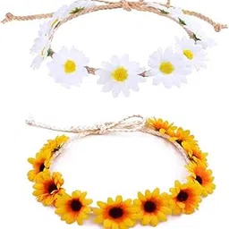 Sunflower Crown Flower Headbands Wreath for Women Girls White Daisy Flower Headband Bridal Headpiece Party Festivals Head Band Hair Accessories 2pcs-image-61