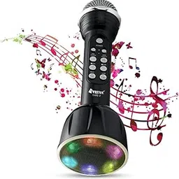 VRJTEC Microphone With Colorful LED Lights – Wireless Connectivity, Continuous Play, Audio Recording & 3.5 mm Jack For Karoke Parties, Singing, Youtube Video recording (Color - Black)-picture-15