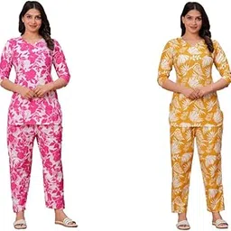nav fashion Stylish and Elegant Women's Pure Cotton Night Suit with Printed Top and Pyjama Set for Ultimate Lounging Bliss (Pack of 2)-picture-12