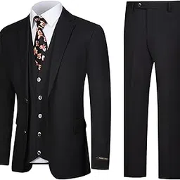 gluvistaves Men's 3 Piece Suit Slim Fit - Single Breasted Two Buttons Solid Business Wedding Suit Jacket Vest Pants Set-picture-18