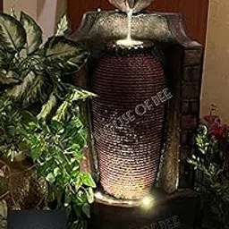 Brown Pot Fiber Fountain with Led Lights for Outdoor/Indoor, Garden Decor with Illumination (Brown: 33 x 33 x 68 cm)-picture-25