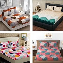 New Luxuries Designed Ahmedabad SingleBed Bedsheet Combo (Pack of 4 Single Bedsheets with 4 Pillow Covers, Pure Cotton Bedsheet Multicolor) (8)-picture-41