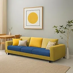 Casaliving Minta 3 Seater Sofa Set for Living Room (Blue Yellow Colour Fabric) Premium Fabric Sofa-picture-31