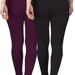 Women's High-Rise Combo Track Pant Polyester Blend Gym Pants Activewear Leggings |Stratchble Workout Tights Pack of 2-image-26