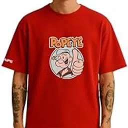 inkhype Popeye Graphic T-Shirt for Men | Red Cotton Tee with Classic Cartoon Print | Retro Comic Character Shirt-picture-25