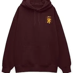 Premium Cotton Oversized Hoodie, White, 400 GSM Heavyweight Fabric, Unisex Streetwear with Embroidered Teddy Design, Long Sleeve Pullover for Adults (in, Alpha, S, Regular, Maroon)-picture-17