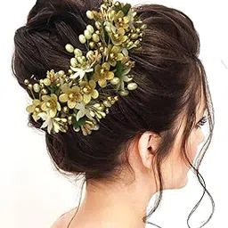 ansh Artificial Flower with Pearl and Stone Design Hairpin/Hair Clip/Judabun | Bridal Hair Accessories for Women & Girls-picture-10