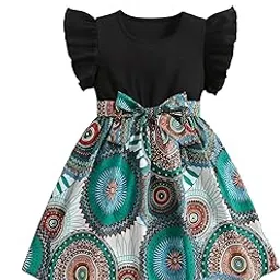 fostric Printed Knee-Length Puff Sleeve Girls Party Dress & Frock - Stylish Round Neck-picture-33