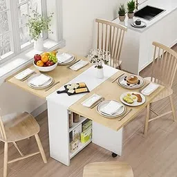 TEKAVO Folding Dining Table with 6 Wheels I Mile Oak & White I DIY.-picture-10