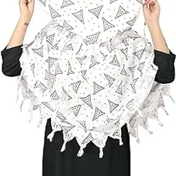 sclout Soft Cotton Breathable Sun Protection Scarf Dupatta Usable for vehicle Driver | White Printed Design Stoles | Universal Size | For Girl & Women | Light Weight-picture-47