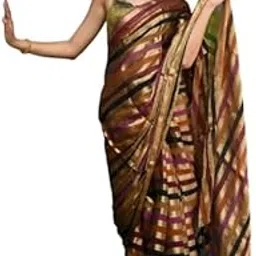 Piyari Fashion Elegant Handloom Striped Silk Saree in Earthy Tones with Blouse Piece-picture-39