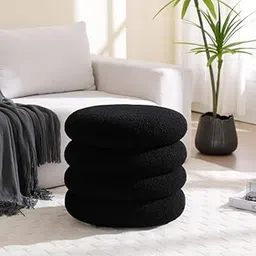 The Shine Wood StorePouffes Sitting Stool for Living Room, Wooden Mudda Ottoman Stools, Pouffe Footstool, Pouf for Office Home Decoration & Dressing Table, 20x20x18 Inch (Black)-image-5