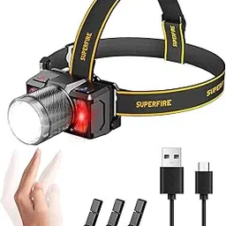SuperFire HL25 Rechargeable Headlamp, 90° Adjustable, Zoomable, Motion Sensor, for Camping, Hiking, Mechanics-picture-15