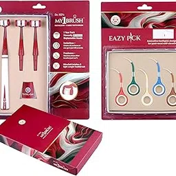 Dental Combo Pack | 3 Sided Ultra Soft Toothbrush & Reusable Interdental Plastic Toothpicks | Oral Hygiene & Dental Care Kit (Maroon Vibrant)-image-38