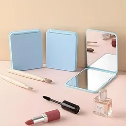 TOMATUS Portable Folding Makeup Mirror | Double-Sided Compact Vanity Mirror with Stand | Cosmetic Mirror for Purse, Desk | Dressing Table Mirror for Women | Dressing Table | 7.5 x 6 cm, 3 Pcs (Blue)-picture-26