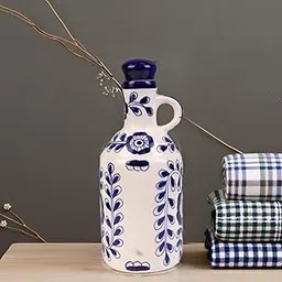 Kreative Homes Flowy Flora Ceramic Oil Dispenser with Lid | Oil Bottle for Kitchen, 1 Litres, Ink Blue and White-picture-17
