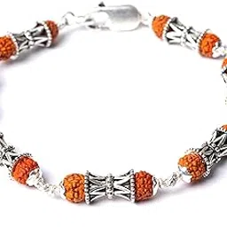 hem jewels Pure Silver Rudraksh Rakhi for Brother | Silver Rudaksh Bracelet for Boys and Men | Silver Rakhi with intricate Damru Beads (HJRKH-63)-picture-51