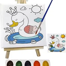 FunBlast DIY Canvas Painting Kit for Kids – Animal Theme with Mini Easel Stand, Watercolor Painting Set, Drawing & Art Craft Kit for Children (Swan)-image-15