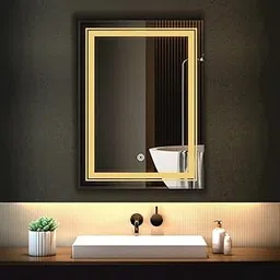 Khushi Decors Rectangle Double Line Led Mirror Glass for Bathroom Wall - Decorative Home Decor Mirror Glass for Bedroom Living Room Drawing Room Makeup Room Wash Basin (Size 15x21 Double Line)-image-79