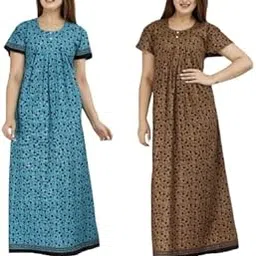 monique Brand 100% Cotton Nighty Combo Pack of 2 for Women Floor Length XXL Free Size Maxi Gown Multi-Color-picture-45