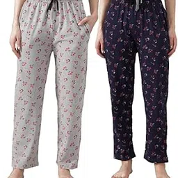 anixa Women's Cotton Printed Pyjama Pants, Elastic Waist, Casual Loungewear, (Set of 2)-picture-55