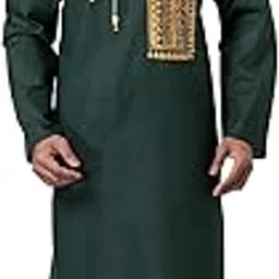 Men's Dark Green Kurta with Golden Printed Design, Full Sleeve Ethnic Wear for Festive Occasions-picture-17