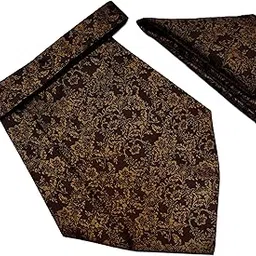France Men's Paisley Design Cravat NeckTie & Pocket Square Free Size Microfiber Satin Fabric-image-54