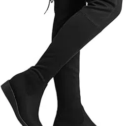 jm looks Women's Thigh High Fashion Boots Over The Knee Black Low Flat Heel Boots-picture-37