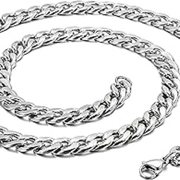via mazzini No-Tarnish No-Fading Stainless Steel 11mm Thick Chrome Commander Hip-Hop Chain Necklace For Men And Boys (NK1286) 1Pc-picture-10
