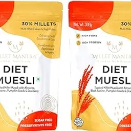 MILLET MANTRA Apple Crush & Honey High Protein Muesli (Pack of 2) | Sugar Free Muesli with Almonds, Pumpkin Seeds, Black Raisins & Cranberry | Rich Breakfast Cereals-picture-23