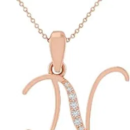 diamtrendz Gold Plated BIS Hallmarked Pure 925 Sterling Silver Letter N Pendant | Zirconia Studded Diamond Like Shine | With or Without Chain Options | Rose Gold and Rhodium Plating Options | Model PSY00710N-picture-16