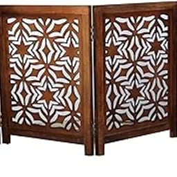 WOODWAVE Wooden Foldable 2FT Partition, Room Divider, Wall Panel, Screen Best for Home and Kitchen Living Room and Safety Pet Fence Gate Partition for Kids & Dogs (Brown Design 3, 4 Panel) image 1