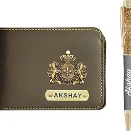 gift for special Leather Customized Wallet for Men - Birthday Gift - Purse - Wallet & Pen With Name (Grey)-picture-14