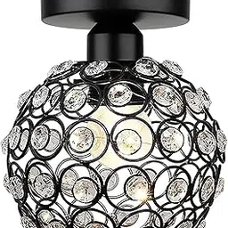 RSKVA Vikas Light || Metal Dual Ring Crystal Flush Mount Ceiling Light, for Hallway Light Fixture Ceiling Flush Mount (Dual Ring White) (Black)-image-23