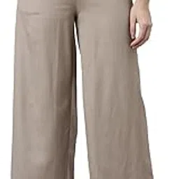 go colors Women's Solid Mid Rise Linen Relaxed Fit Wide Pant image 1